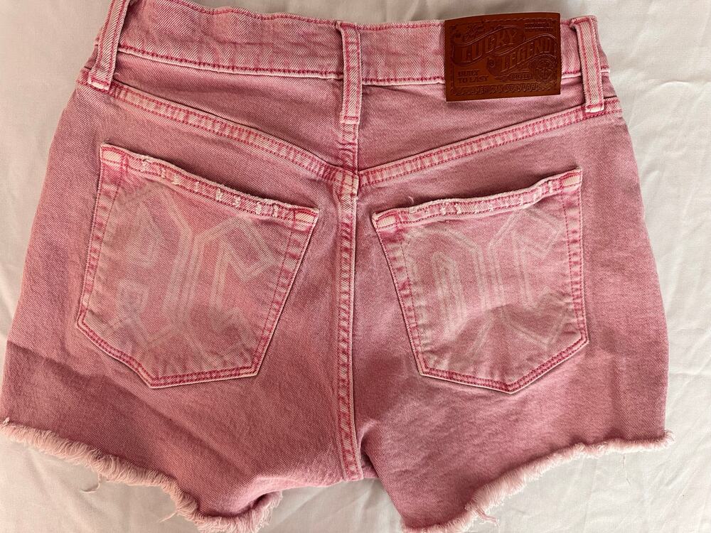 Lucky Brand Lucky Legend Pink AC/DC High Rise Mom Shorts 0/25 Distressed Cutoff